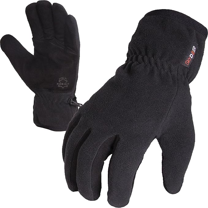 SKYDEER Winter Gloves with Soft Deerskin Suede Leather & Thermal Polar Fleece & Warm 3M Thinsulate Insulation (SD8661T)