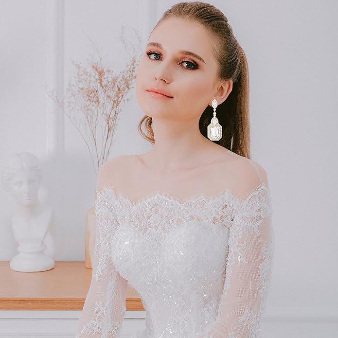 Vintage Rhinestone Dangle Statement Earrings Colorful Long Crystal Dangling Drop Earring for Women Formal Wedding Prom