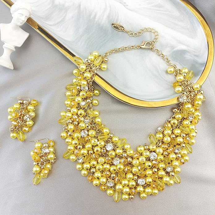 Bocar Fashion Crystal Chunky Collar Statement Necklace Earring Set for Women Gift (NK-10260)