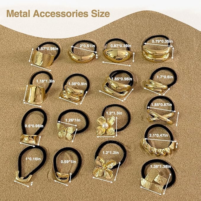 4PCS Golden Metal Hair Ties – No Damage Thick Band, High Elasticity, Durable, Stylish Golden Geometric Ponytail Holders Hair Accessories for Women