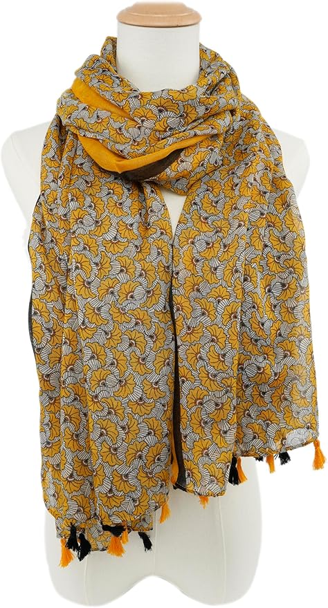 YOUR SMILE Large Boho Scarf for Women Lightweight Floral Printed Scarves Fall Winter Fashion Fringed Shawl wraps