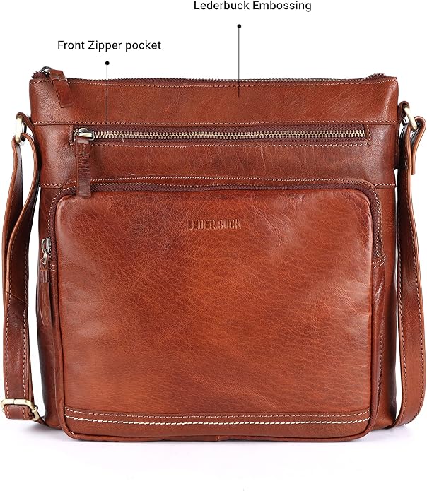 Olga Women's Extra-Large Genuine Leather Crossbody Purse – Soft Triple-Zip Shoulder Bag
