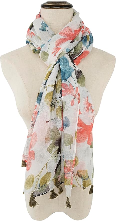 YOUR SMILE Large Boho Scarf for Women Lightweight Floral Printed Scarves Fall Winter Fashion Fringed Shawl wraps