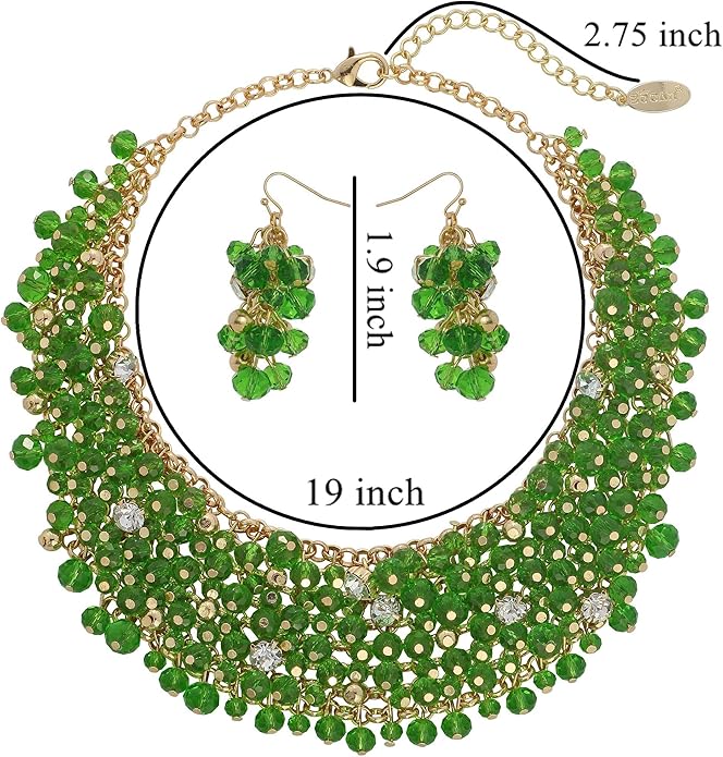 Bocar Fashion Crystal Chunky Collar Statement Necklace Earring Set for Women Gift (NK-10260)