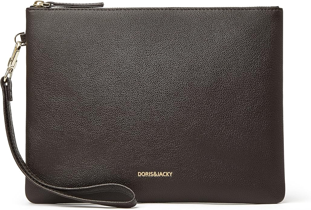 DORIS&JACKY Lambskin Leather Wristlet Clutch Purse for Women Soft Designer Slim Cell Phone Pouch Bag with Detachable Strap