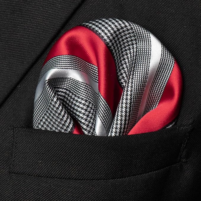 JEMYGINS Mens Striped Tie and Lapel Pin Necktie Pocket Square and Tie Clip Sets for Business Casual 4PCS