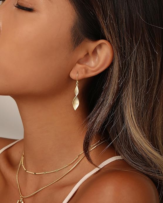 Gold Dangle Earrings for Women, 14K Gold Plated Lightweight Hypoallergenic Teardrop Drop Earrings, Trendy Leverback Minimalist Jewelry for Sensitive Ears Vacation Wear, 7-Styles