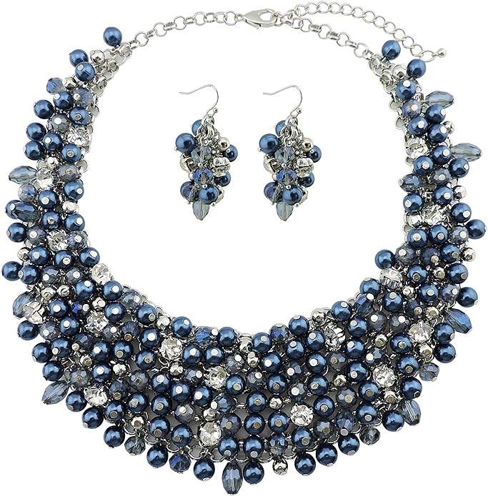 Bocar Fashion Crystal Chunky Collar Statement Necklace Earring Set for Women Gift (NK-10260)