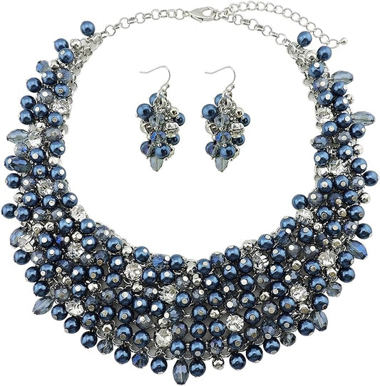 Bocar Fashion Crystal Chunky Collar Statement Necklace Earring Set for Women Gift (NK-10260)