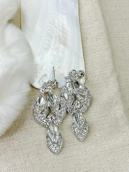 Women Jewelry Set Rhinestone Crystal Green Bride Statement Choker Necklace Teardrop Cluster Dangle Earrings Set for Wedding Party