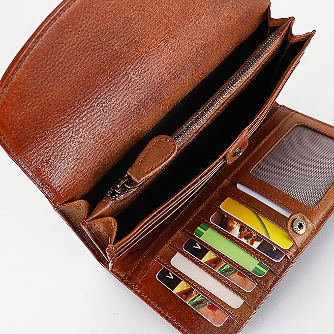 ORIREAL Women's Wallet Genuine Leather Wallet for Ladies Large Capacity Hand-Crafted Wallet Card Holder Purse