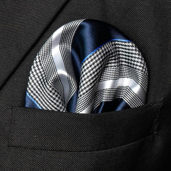 JEMYGINS Mens Striped Tie and Lapel Pin Necktie Pocket Square and Tie Clip Sets for Business Casual 4PCS
