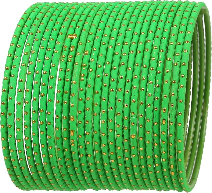 Touchstone Indian Bollywood Trending Fashion Handcrafted Beautifully Trimmed Edges Textured Golden Dots Designer Jewelry Bangle Bracelets. Set of 24 for Women.