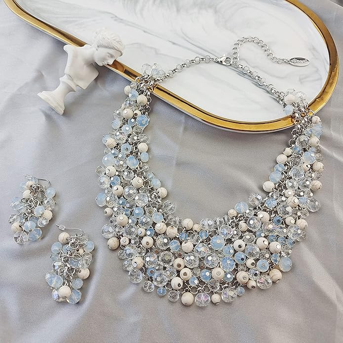 Bocar Fashion Crystal Chunky Collar Statement Necklace Earring Set for Women Gift (NK-10260)
