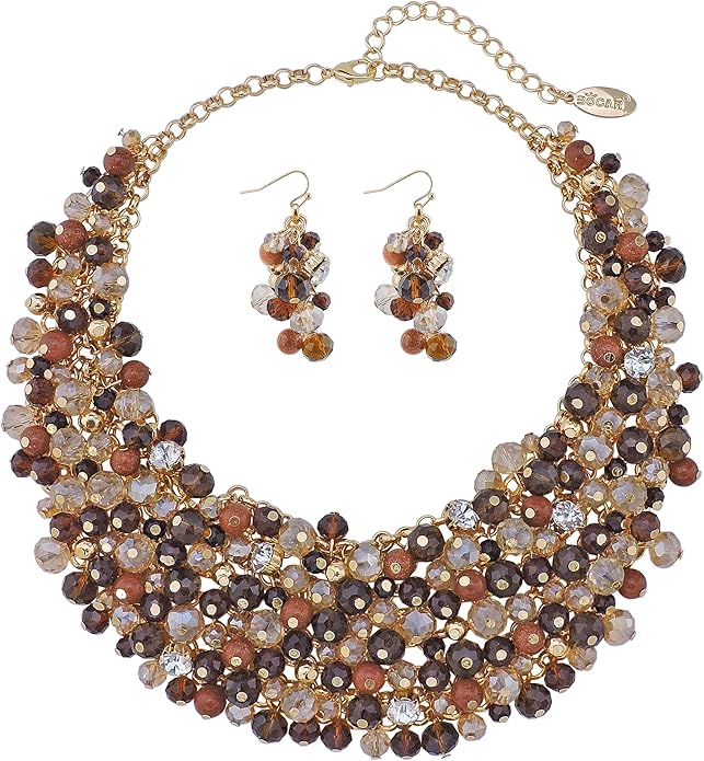 Bocar Fashion Crystal Chunky Collar Statement Necklace Earring Set for Women Gift (NK-10260)