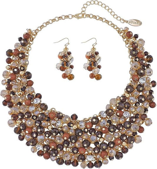 Bocar Fashion Crystal Chunky Collar Statement Necklace Earring Set for Women Gift (NK-10260)