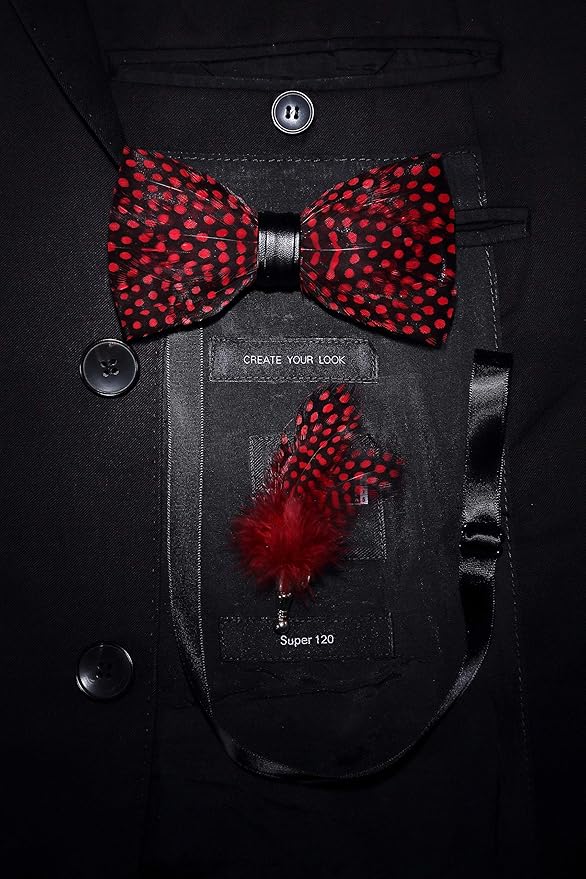 RBOCOTT Handmade Feather Pre-tied Bow tie and Brooch Sets for Men