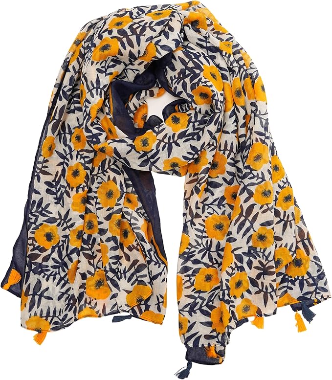 YOUR SMILE Large Boho Scarf for Women Lightweight Floral Printed Scarves Fall Winter Fashion Fringed Shawl wraps