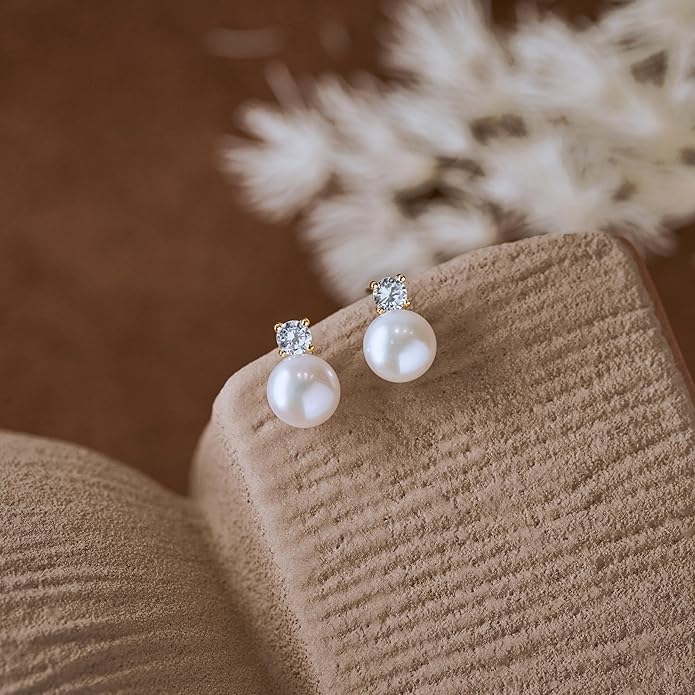 CHESKY Christmas Gifts Pearl Earrings for Women, Dainty 14K Gold Plated/Silver Plated Drop Quality Handpicked AAA+ Freshwater Cultured Round Pearls Dangle Earrings Wedding Jewelry for Women Gifts