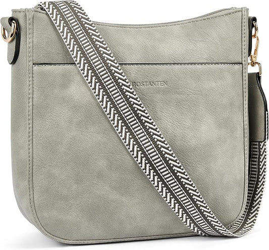 BOSTANTEN Crossbody Bags for Women Trendy Vegan Leather Hobo Purses Shoulder Handbags With Wide Shoulder Strap