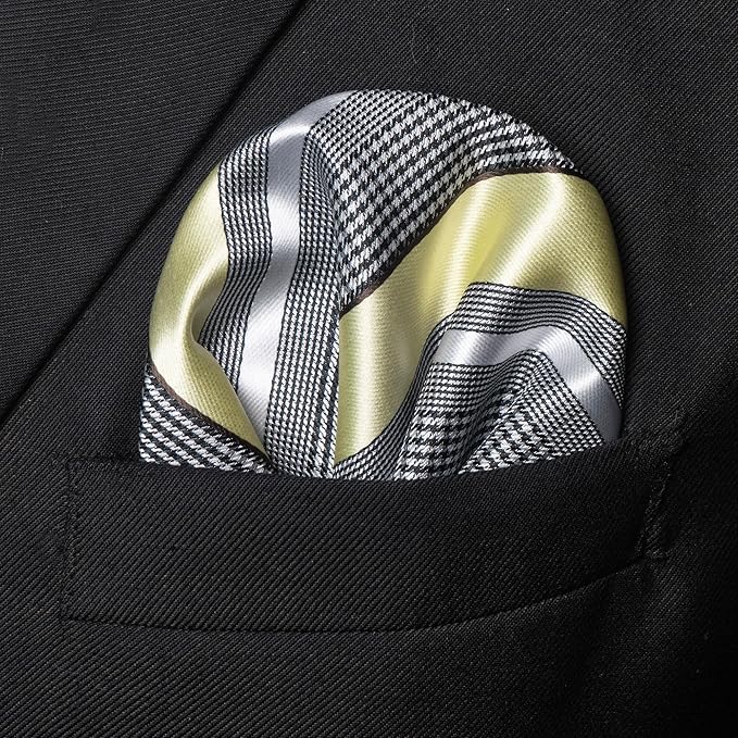 JEMYGINS Mens Striped Tie and Lapel Pin Necktie Pocket Square and Tie Clip Sets for Business Casual 4PCS