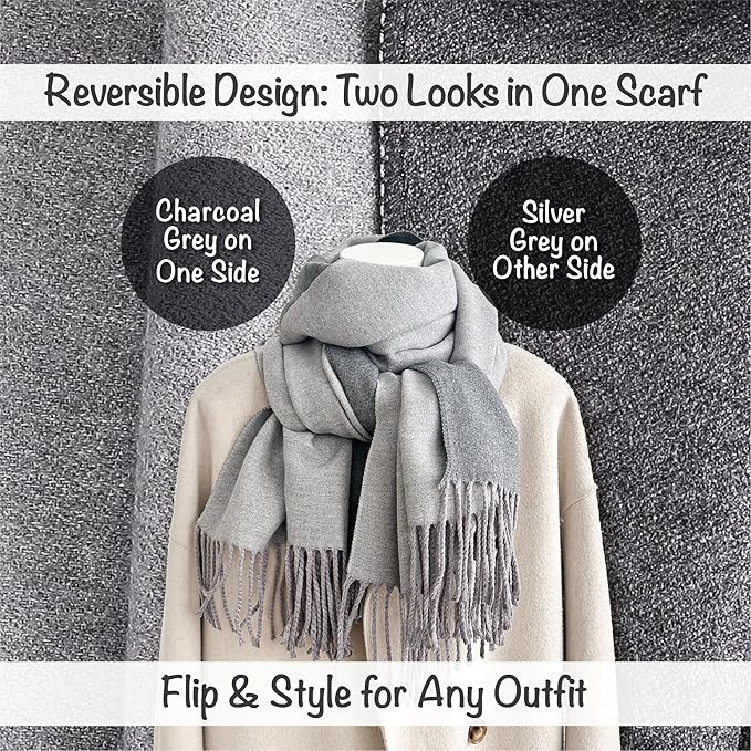 Winter Scarf for Women-Reversible Scarf with Cashmere-Like Softness 70x200cm - Warm Shawl Wrap -Pashmina Shawls Wrap