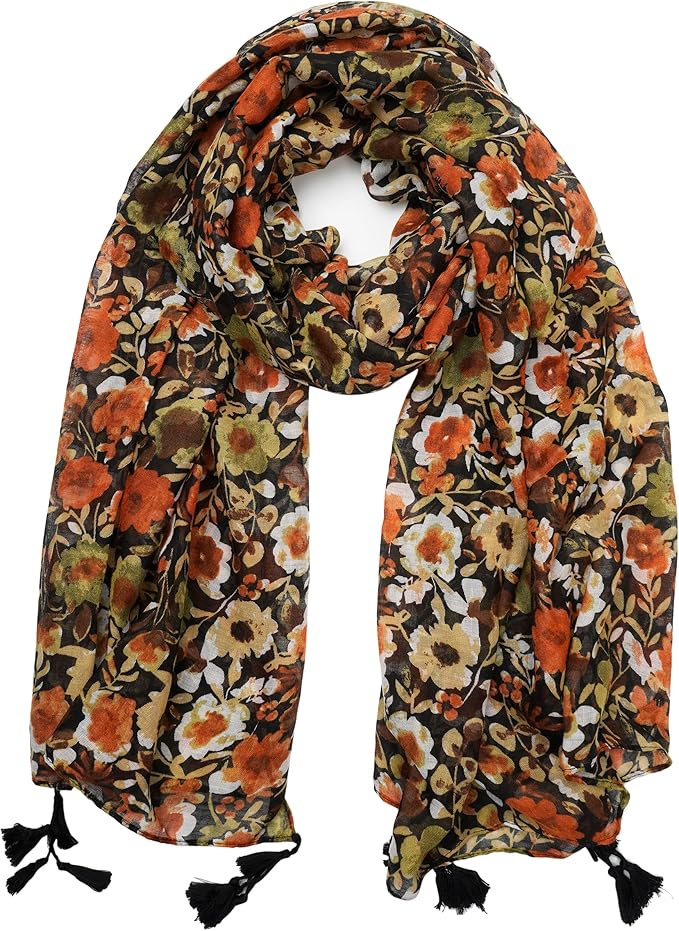 YOUR SMILE Large Boho Scarf for Women Lightweight Floral Printed Scarves Fall Winter Fashion Fringed Shawl wraps