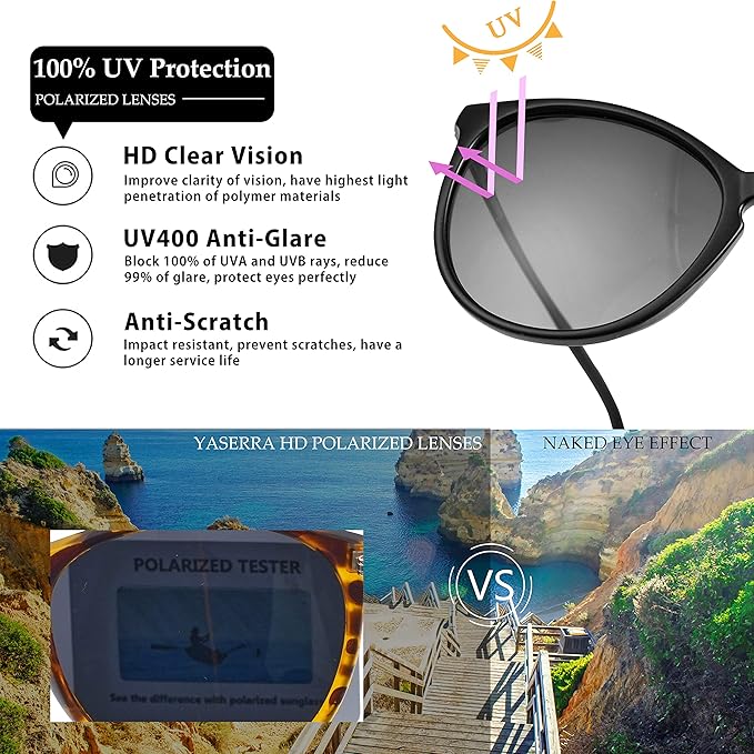 Vintage Round Polarized Sunglasses for Women Men Classic Retro Trendy Designer Style Sun Glasses UV400 Protection