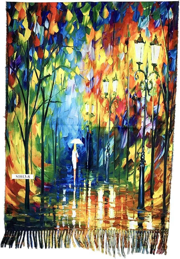 Plum Feathers Super Soft Cashmere Feel Double Sided Reversible Art Shawl Scarf Van Gogh Monet Klimt Inspired