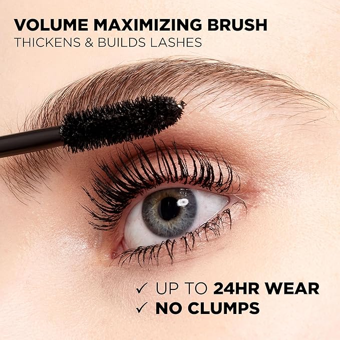 L'Oreal Paris Makeup Voluminous Original Washable Bold Eye Volume Building Mascara, Builds Lashes up to 2X Natural Thickness, Smudge Free, Clump Free, Carbon Black, 2 count