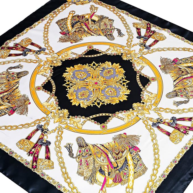 YOUR SMILE Silk Like Scarf Women's Fashion Pattern Large Square Satin Headscarf Headdress