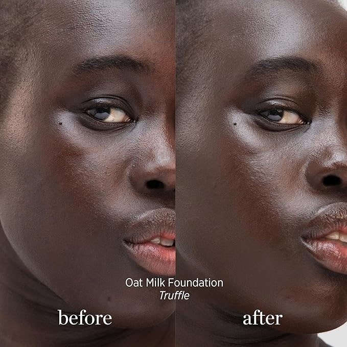 Ere Perez - Natural Oat Milk Liquid Foundation | Breathable, Buildable, Med-Full Coverage, Dewy | Peach Extract, Vitamin E | Vegan, Cruelty-Free, Clean Beauty (Truffle | Deepest Dark, 1 fl oz | 30 ml)
