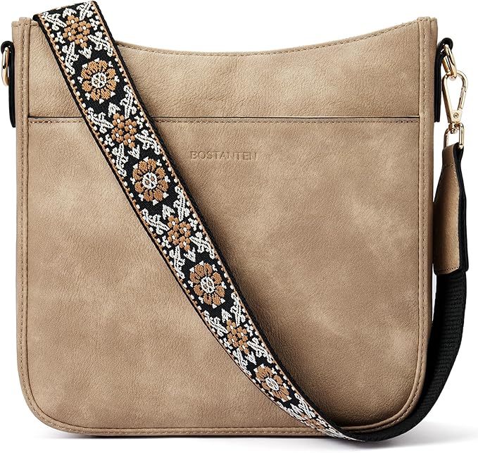 BOSTANTEN Crossbody Bags for Women Trendy Vegan Leather Hobo Purses Shoulder Handbags With Wide Shoulder Strap