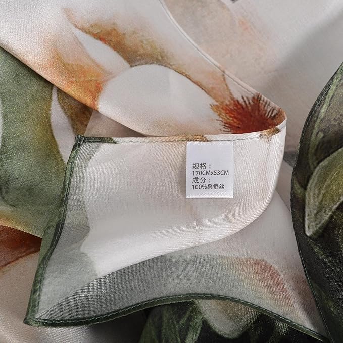 100% Mulberry Silk Scarf for Women Neck Oblong Headscarves Long Floral Print Lightweight Silk Wraps Shawls 67"*20"