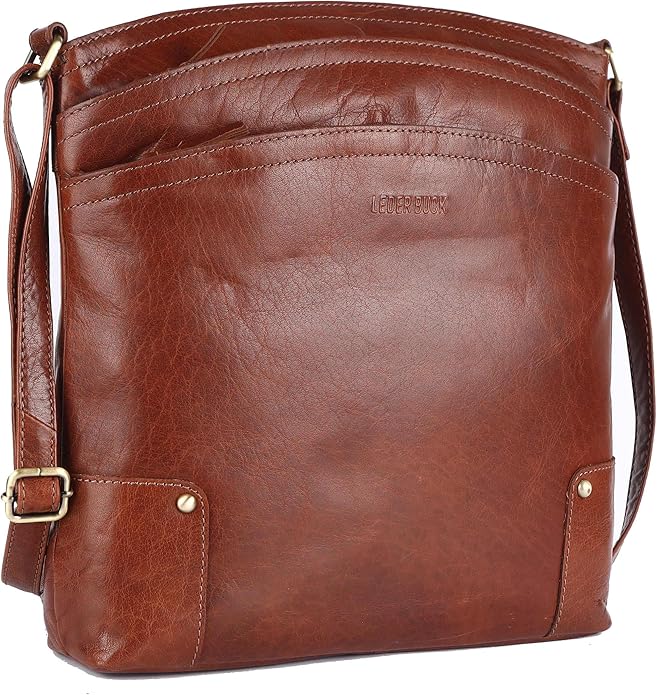Terry Large Soft Real Leather Womens Crossbody Handbags and Purses-Triple Zip Premium Sling Crossover Shoulder Bag