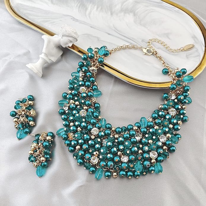 Bocar Fashion Crystal Chunky Collar Statement Necklace Earring Set for Women Gift (NK-10260)