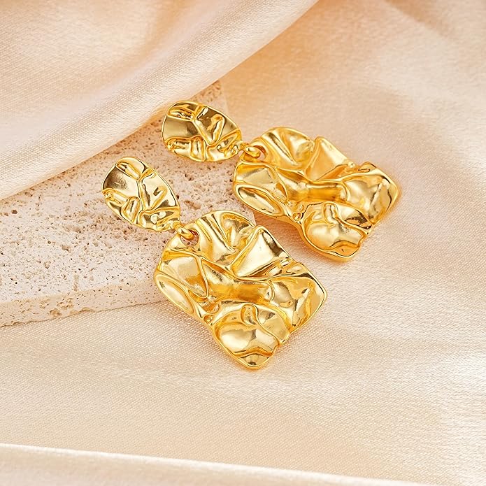 Large Gold Earrings for Women, Chunky Gold Statement Drop Dangle Earring Maple Leave Ginko Leaf Jewelry Gifts