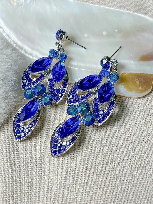Women Jewelry Set Rhinestone Crystal Green Bride Statement Choker Necklace Teardrop Cluster Dangle Earrings Set for Wedding Party
