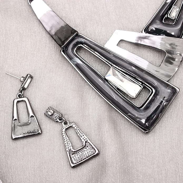 SFE Irregular Enamel Triangle Shape shell Collar Bib Bohemian Boho Statement Necklace Earrings Fashion Costume Jewelry Set for Women