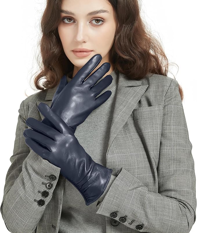 Dsane Womens Winter Leather Touchscreen Texting Warm Driving Lambskin Pure Genuine leather Gloves