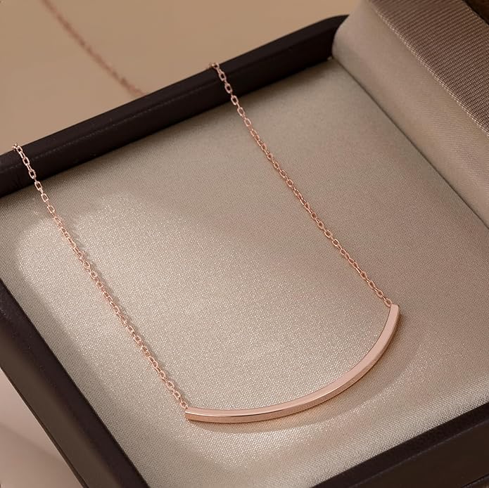 SLUYNZ Solid 925 Sterling Silver Minimalist Bar Choker Necklace for Women Teens Curved Tube Bar Pendant Necklace