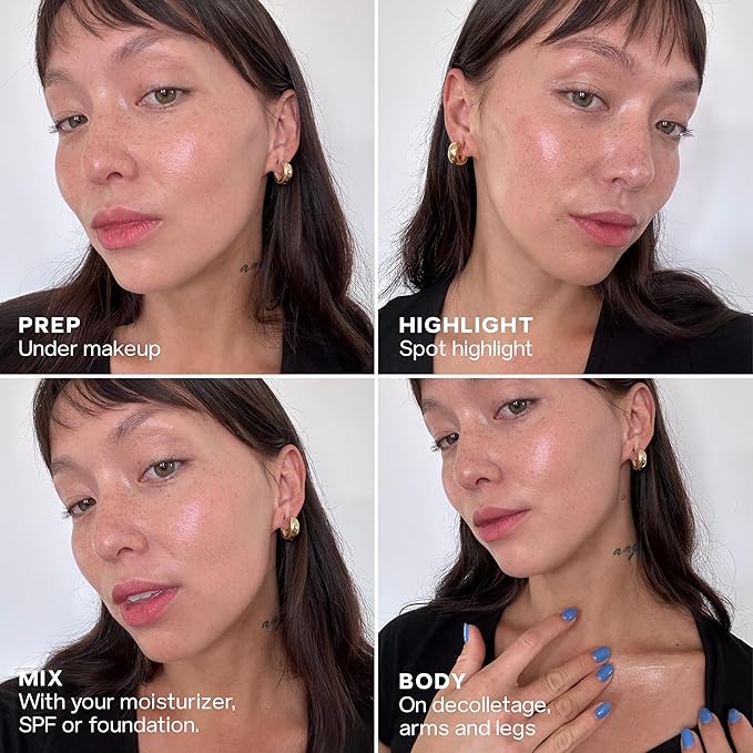 Saie Mini Glowy Super Gel - Hydrating Makeup Primer and Illuminating Glow Serum Enriched with Vitamin C and Squalane Oil - All-Over Liquid Highlighter Makeup for Instant Glass Skin - Sunglow (0.5 oz)