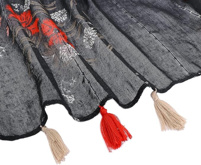 Yeieeo Boho Scarf for Women Lightweight Floral Printed Scarf Fall Winter Fashion Fringed Shawl
