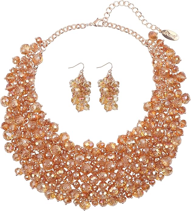Bocar Fashion Crystal Chunky Collar Statement Necklace Earring Set for Women Gift (NK-10260)