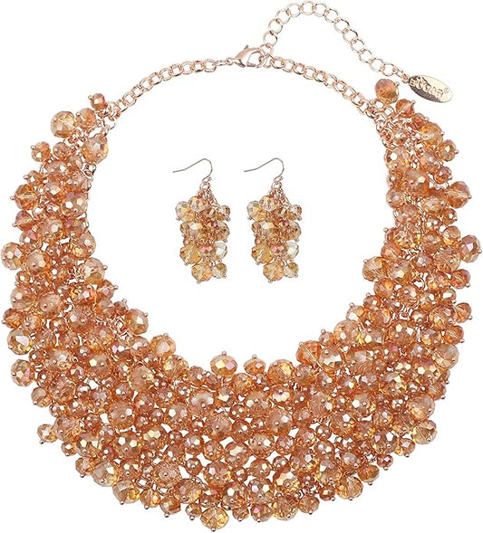 Bocar Fashion Crystal Chunky Collar Statement Necklace Earring Set for Women Gift (NK-10260)