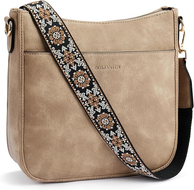 BOSTANTEN Crossbody Bags for Women Trendy Vegan Leather Hobo Purses Shoulder Handbags With Wide Shoulder Strap