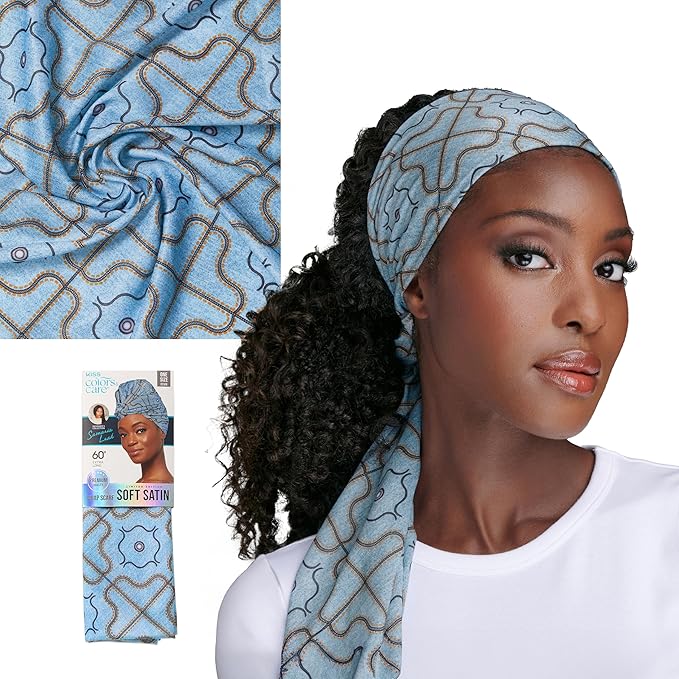 KISS Colors & Care Limited Edition BIFC Premium Soft Satin Wrap Scarf, Smooth & Comfortable All Day Wear, Minimize Frizz, Prevent Breakage, 60” X 16" Extra-Long Scarf - Samaria Leah