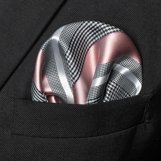 JEMYGINS Mens Striped Tie and Lapel Pin Necktie Pocket Square and Tie Clip Sets for Business Casual 4PCS