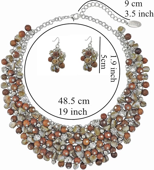 Bocar Fashion Crystal Chunky Collar Statement Necklace Earring Set for Women Gift (NK-10260)