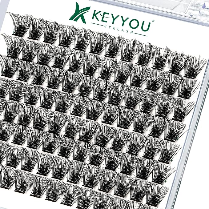 Lash Clusters 96pcs Individual Lashes D Curl 10mm Cluster Lashes KEYYOU Volume Wispy Lash Extension Soft&Comfortable Easy DIY at Home(Y03 D-10mm)
